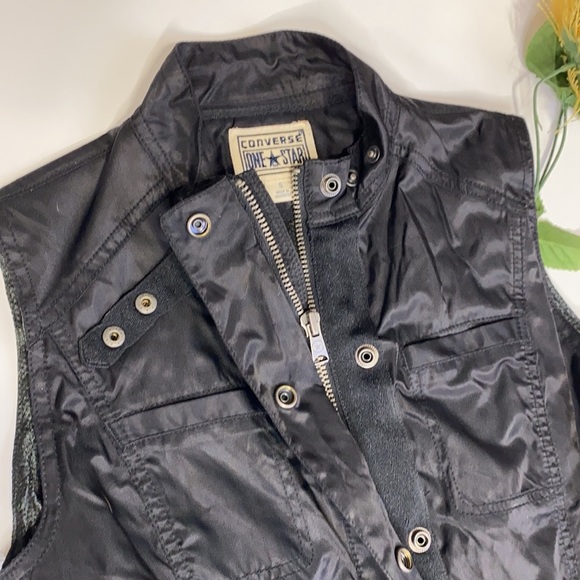 Converse All Star Zip Up Belted Edgy Moto Vest With Snap Collar Black Small EUC - Picture 9 of 12